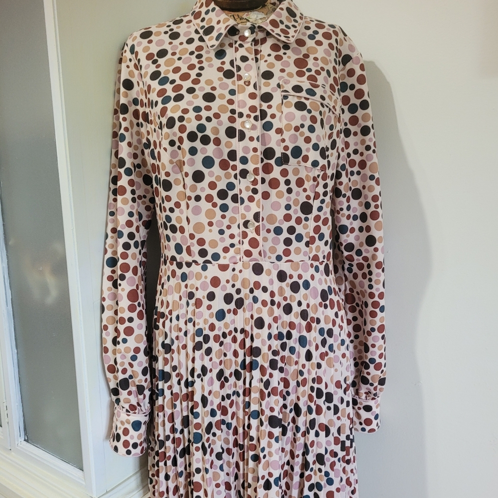 Annah Hariri Rainbow Polka Dot Pleated Long Sleeve Maxi Dress Size 8 - Picture 4 of 16